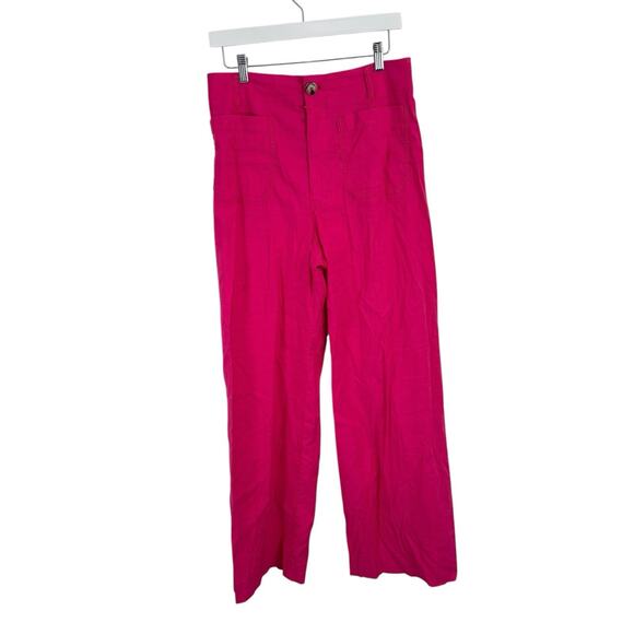 Maeve Anthropologie The Colette Crop Wide Leg Pants Pink Linen Blend Womens 30 - Picture 2 of 8